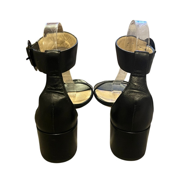 Jimmy Choo 7 Jaimie Leather Sandals Transparent PVC Strap Low Block Heels Black - Picture 5 of 9